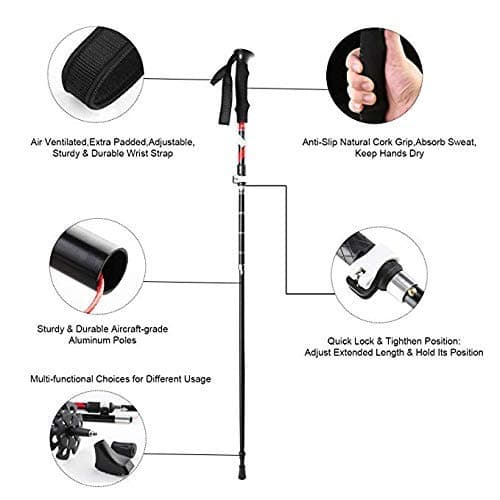 Nordic Walking Trekking Poles - Antishock And Quick Lock System, Telescopic Collapsible Ultralight For Hiking Camping Backpacking Walking — view 4