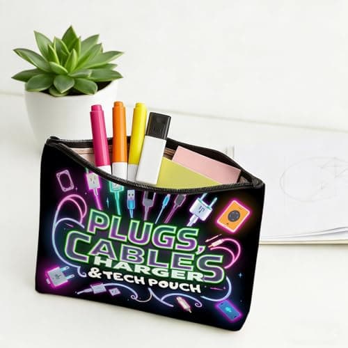 Cable Organiser Bag Charger Bag, Black Canvas Make Up Bag, Portable Cosmetic Bag with Zipper, Charger Storage Pouch for Travel Tech Accessories, Holiday Essentials Accessories for Women Men — view 6
