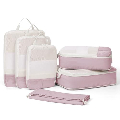 Narwey 6 Set Compression Packing Cubes for Suitcases, Travel Packing Cubes for Backpack Suitcase Organiser Bags Home Storage Shoes Bags for Carry on Hand Luggage Travel Essentials Bag (Pink)