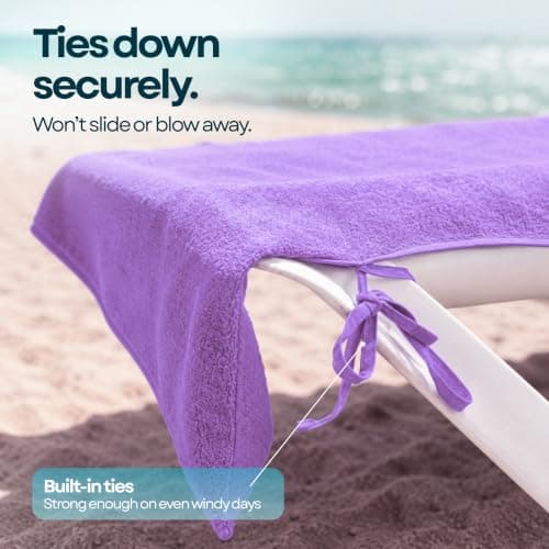 ITSA Terry Towelling Lightweight Beach Towel with Pockets & Handles | 100% Cotton Foldable Sun Lounger Cover | Carry Bag | Secure Storage Beach Towel. (LIght Purple) — view 4