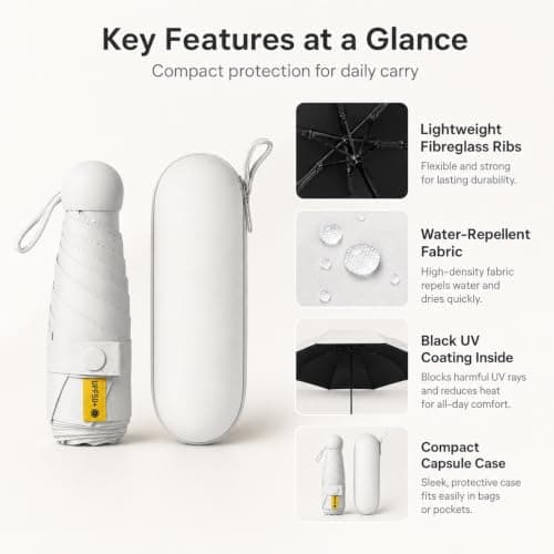 WHJYCC Compact Folding Umbrella - White Travel Umbrella with Storage Case — view 3