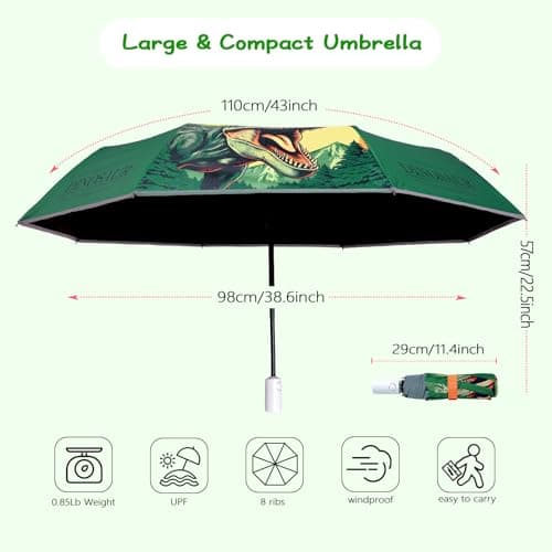 Kids Folding Umbrella, Windproof Automatic Travel Umbrella for Boys Roaring — view 5