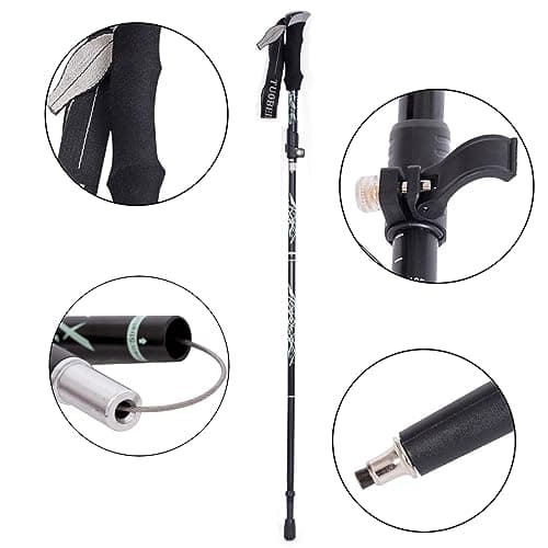 ThreeH Pair of 2 Hiking Poles Trekking Poles Foldable Walking Sticks for Men Women Lightweight Collapsible Climbing Poles for Backpacking Camping Black — view 2