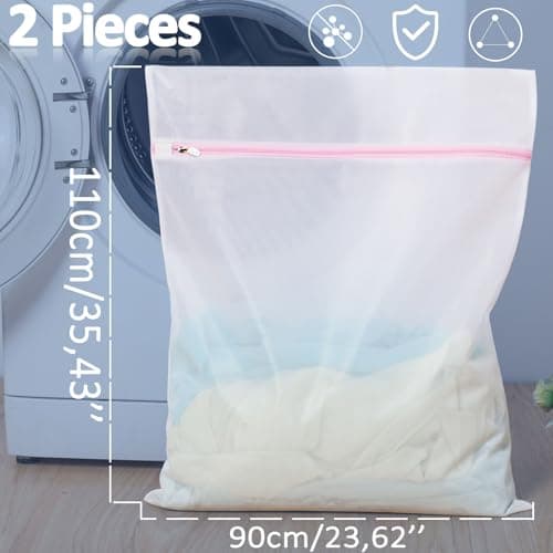 2 PCS Large Mesh Laundry Bag 90x110cm, Reusable Laundry Net Bags with Zips — view 2