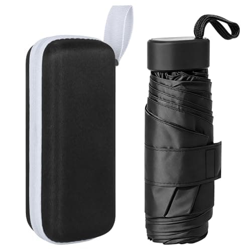 JZWIN Portable Mini Umbrella,6 Ribs Mini UV Folding Sun Umbrella,Windproof Rain Protection With Capsule Case,Pocket Portability Mini Emergency Rain Gear for Adult Women Men Travel Office Car