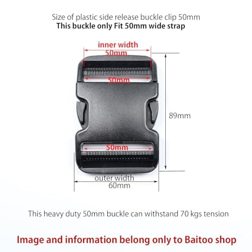 Baikeen Quick Side Release Buckles 50mm Heavy Duty Plastic Buckle Clips Snaps Backpack Buckle Replacement Dual Adjustable No Sewing 2 Sets — view 3