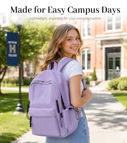 FIORETTO Backpack Womens School Bag Girls Boys, Lightweight Water-Resistant Fits 15.6” Laptop Large Capacity Rucksack with Rain Cover, Ideal for School College Commuting Travel Purple — view 2