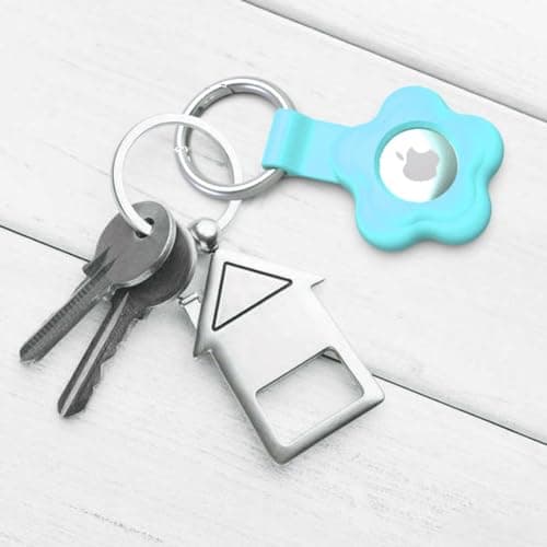Alsukeay 4 Pack Holder Case for AirTag with Keychain Flower Silicone Protective Cover with Loop Key Ring for Kids Pets Wallet Backpacks Luggage (Blue/Green/Pink/Purple) — view 5