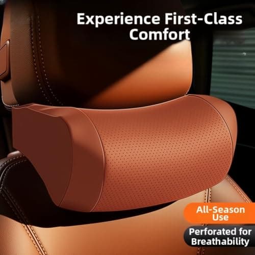 Nappa Leather Car Headrest Pillow with Breathable Perforated Design, Ergonomic Neck Support Cushion for Auto Interior Seats(Black) — view 4