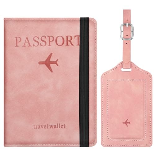 APXEL Passport Cover and Suitcase Tag Set, PU Leather Passport Covers