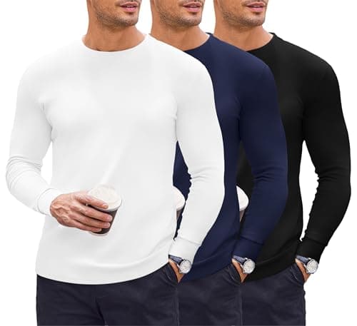 Ekouaer 3 Pack Thermal Vests for Men Long Sleeve Tops, Black/White+/Navy L