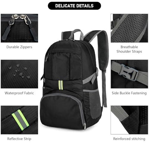 Innfttwo Foldable Hiking Backpack, 30L Ultra Lightweight Waterproof Rucksack bag for Men and Women, Durable Packable Daypack for Travel Camping Climbing Outdoor (black) — view 4