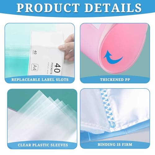 XHDA 5 Pcs A4 Display Folders, with 40 Plastic Sleeves Presentation Folder — view 4