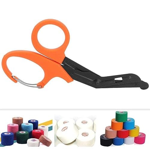 Stealth Black Coated First Aid Scissors, Stainless Steel Safety Scissors for Bandages, Gauze & Tape, Rounded Tip Emergency Scissors for First Aid Kit, Home, Travel & Workplace (Black & Orange, 19cm) — view 4