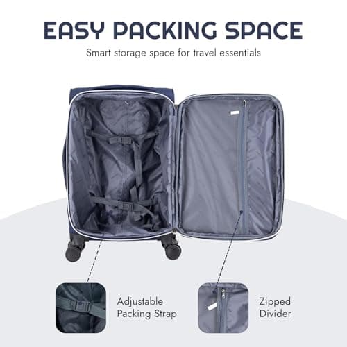 Skylark Carry-on 20" Lightweight Soft Expandable Suitcase, Hand Luggage 4 Wheels & Combination Lock, 55x35x20cm | Accepted All Airlines easyjet, RyanAir, British Airways (Navy, 36 litres) — view 5