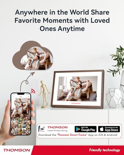 THOMSON Digital Photo Frame, 10.1 Inch WiFi Digital Picture Frame, Built-in Battery, 1280 x 800 HD IPS Touch Screen, 32 GB Memory, Automatic Rotation, Weather, Share Pictures, Music and Videos — view 6