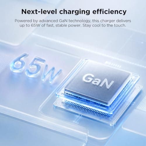 Lenovo 65W Mini USB-C GaN Charger | Ultra‑Compact, Lightweight, Portable | UK Plug, 1 x 2m USB-C Cable Included | Black — view 3