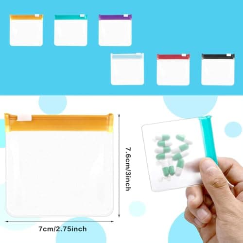 Travel Pill Bags, 7 Colour Reusable Travel Pill Pouch with Slide Lock, Waterproof Clear Pill Storage Bags for Tablets, Portable Medication Organiser for Travel, Home & Office (7pcs) — view 2