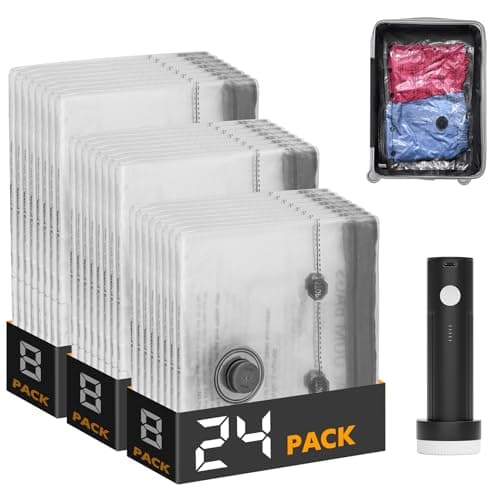 SpaceAid Vacuum Bags for Travel with Cordless Electric Pump, 24 Pack