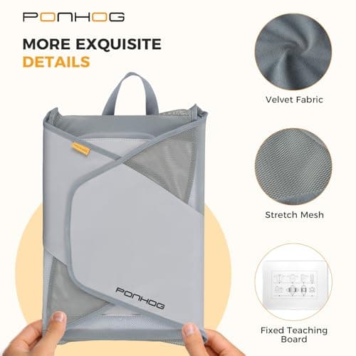 Ponhog Garment Folder - Original Garment Packing Folder Premium Travel Garment Bag Foldable Clothes Shirt Bags Luggage Accessory with Wrinkle-Free Folding Board and Compression Wings Grey, Grey, 1 — view 3
