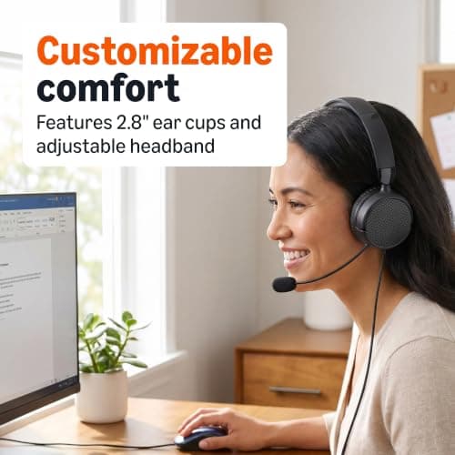 Amazon Basics Over-Ear Computer Headphone with Cable, Adjustable Microphone, 3.5mm Connection, Wired Control with USB-A, Foldable, Headset for Office, Smartphone, PC, Laptop, Black — view 5