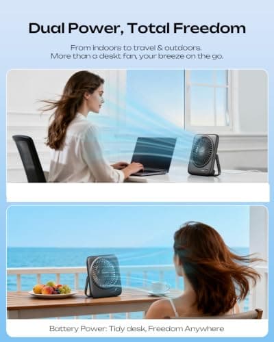 Otlonpe Portable Desk Fan, 4000mAh Small Rechargeable Quiet Personal Fan Battery-Operated & USB-Powered for Table, Travel, Bedroom, Sleeping, Office, Home Use, Cordless, 4-Speed, 6.5 Inches (Black) — view 2
