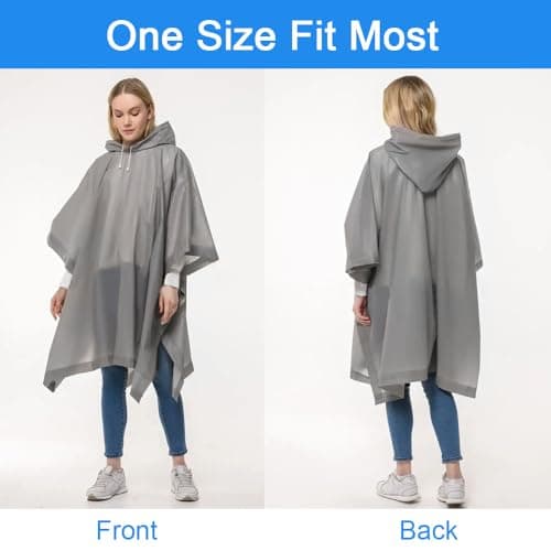 OSDUE 2 Pack Portable Raincoat, Rain Poncho Waterproof with Hoods and Sleeves, Reusable Rain Resistant Poncho for Camping, Emergency Situations, Travel (Gray) — view 6