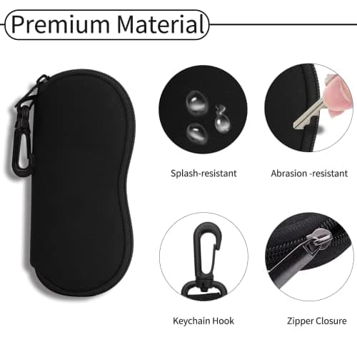 Hion Eyeglass Case Sunglasses Soft Pouch with Belt Clip Ultra Light Neoprene Zipper Eyeglass Case Printed Sunglass Bag for Stylish Portable Travel Glasses Casefor Men & Women(Black) — view 3