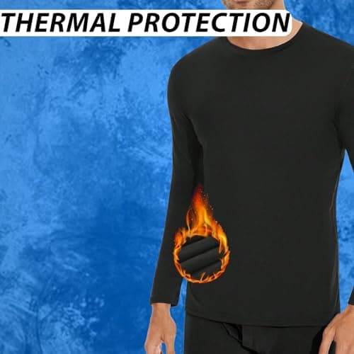 Molten Creek® Men's Thermal Underwear Set, Extra Warm Thermal, Top Bottom Long Johns Set, Vests & Trousers for Winter, Soft & Breathable (Black- Full Sleeve Set, S) — view 6