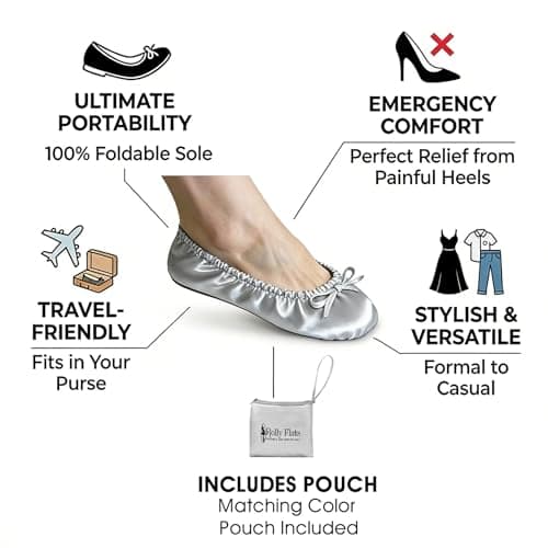 Women's Foldable Flats – Portable Ballet Slippers Shoes for Travel, Wedding – Fits in Purse with Expandable Tote Bag (S, Silver) — view 4