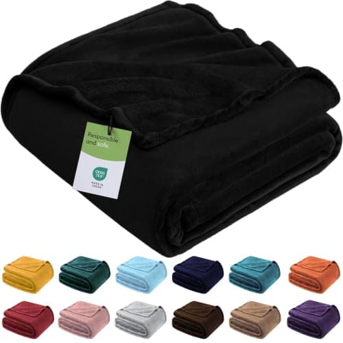 BedLooms Fleece Blanket Black Single 130x150 cm,Fluffy Reversible Bed Throw