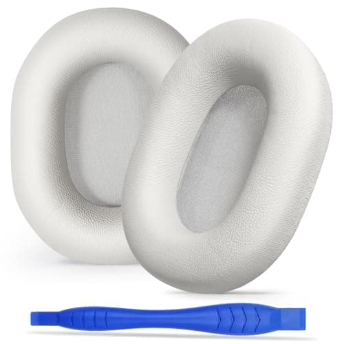 Aurivor Genuine Leather Ear Pads Cushions for Sony XM5 Noise Canceling Headphones, Premium WH-1000XM5 Replacement Earpads Covers with Soft Lambskin Leather, Optimized Memory Foam (Lambskin-Silver)