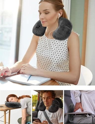Houdian Inflatable Airplane Pillow, Neck Travel Pillows - Compact Portable Head and Neck Support Pillows in Flight, Small U Shape Headrest Cushion - Updated Valve System (black) — view 6