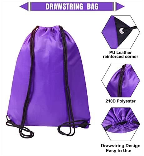 SAWANS Drawstring Bags Gym Swimming School Sports Bag Unisex 1PCS Trainer String Bag Sack Backpack PE Bags for Women Men Children Travel Beach Kids Boys Girls Outdoor Shopping (Purple 1pc) — view 3