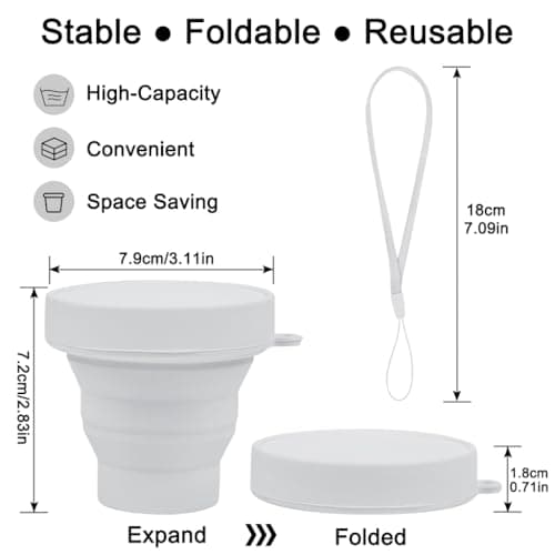 YUFETY 2 Pack Silicone Collapsible Cups BPA Free Portable Folding Cups with Sealing Lid Reusable Foldable Travel Mugs for Camping, Hiking, Picnic - White and Light Blue — view 2
