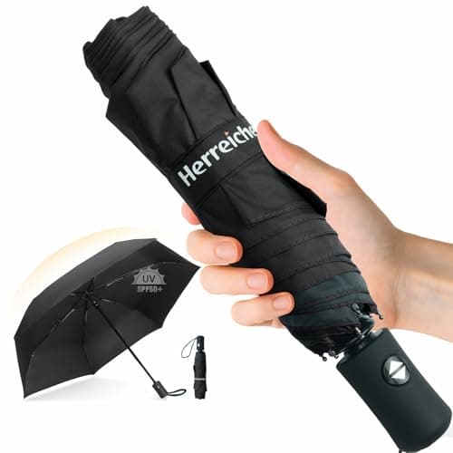 Herreicher UV Travel Umbrella Automatic - Compact Foldable Portable UV Protection Pocket Lightweight Umbrella 98 cm 6 Ribs 210T Cover Fabric UPF50+ for Adults and Children