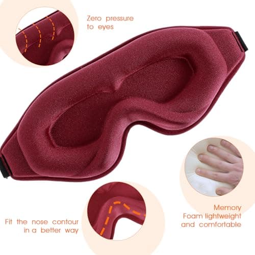 WLLHYF Silk Sleep Mask, 3D Stereo Deep Sleep Eye Mask Comfortable Adjustable Cute Block Out Light Eye Covers for Man and Woman All Night Sleep (Maroon) — view 3