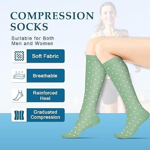 6 Pairs Compression Socks for Women & Men 15-20 mmhg Graduated Compression Stockings for Blood Circulation Support Socks for Varicose Veins Running Flight Travel (bodian, S/M) — view 4