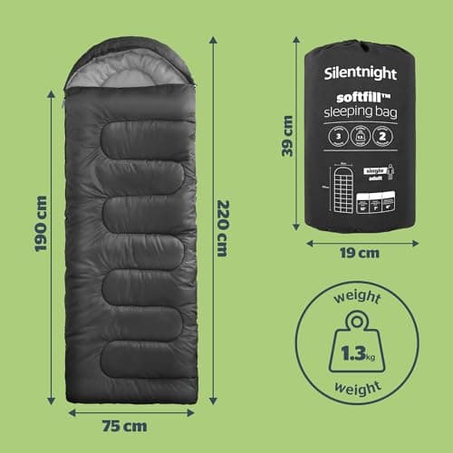 Silentnight Sleeping Bag for Adults - 3 Season Lightweight Soft Thick Cosy Warm Mummy Sleeping Bag for Spring Summer Camping Hiking Outdoor Travel for Warm and Cold Weather - 2 Pack, Black — view 5
