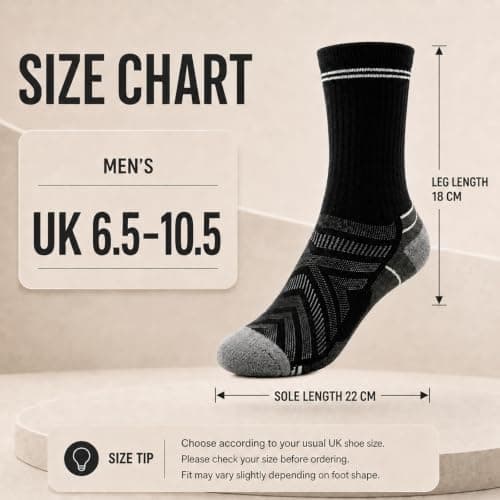 GOZINA Men's Merino Wool Hiking Socks, 3 Pairs Thermal Boot Socks, Black — view 2