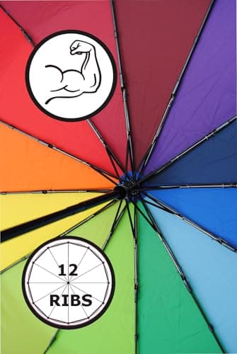 12 Rib Rainbow Umbrella Automatic Compact - Strong Windproof Small Umbrella — view 4