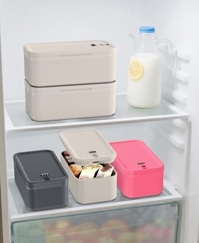 Dayear Lockable Storage Box with Combination Code (9.25"x5"x3.6"), Secure Medicine Safe, Phone lock box and fridge safe, Snack Box for Home/Office/Travel/School - BPA-Free/Beige — view 3