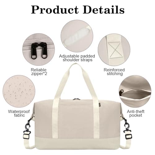 Flintronic 40x20x25CM for Ryanair Cabin Bags, 20L Underseat Hand Luggage, Foldable Travel Duffel Bag with Removable Wet Pocket and Shoulder Strap, for Travel Women Men - Beige — view 3