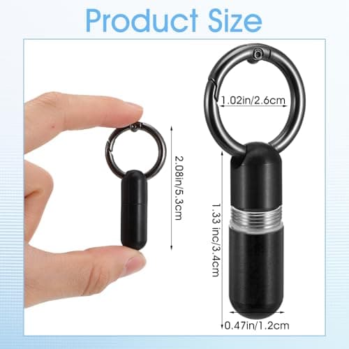 Ptwola Small Pill Case Keychain Tiny Portable Carabiner Clip Pill Holder Bottle Micro Waterproof Metal Pill Container Mini Emergency Medicine Organizer for Outdoor Camping Travel Purse Pocket(Black) — view 2