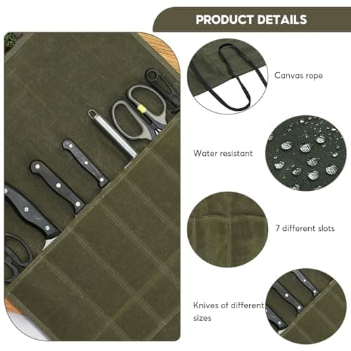 Knife Roll Bag, 7 Slots Waxed Canvas Portable Tool Storage Bag(Army Green) — view 3