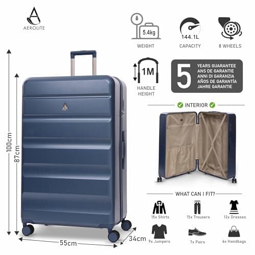 Aerolite Premium Extra Large 32in 144L FlexShell Hard Shell Suitcase — view 2