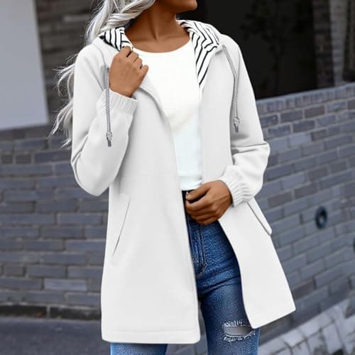 Gkojhj Hooded Raincoat Ladies Waterproof Jackets Womens Drawstring Zipper Rain Coat Hiking Cycling Lightweight Plus Size Windbreaker Jackets Windproof Trench Coats-1 — view 2