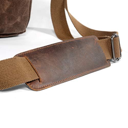 ONEGenug SLR Camera Bag, Waterproof Wax Canvas Bag Vintage Camera Case Messenger Bag with Interlayer Pad (Khaki) — view 6