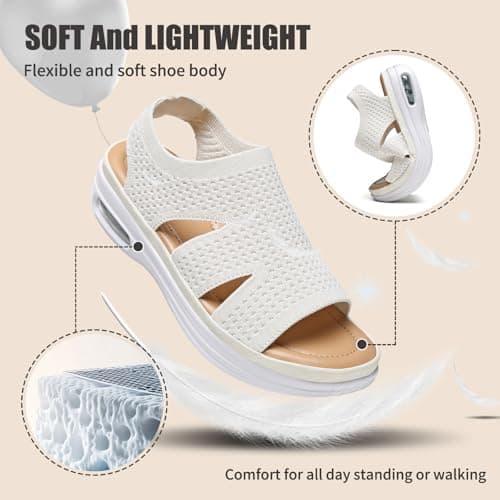 Hanani Women Walking Sandals Air Cushion Support Platform Elastic Ankle Strap Sport Slingback Ladies Open Toe Ourdoor Summer Shoes Comfortable Casual Wedge Sandals Washable Slide Sport Girls — view 5