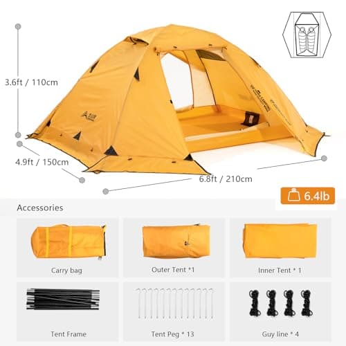 BISINNA 4 Season Tent for Backpacking Winter Tents 2 Person Lightweight Cold Weather Tents Waterproof Double Layer All Season Tent Aluminum Alloy Poles Easy Set Up for Camping, Hiking, Outdoor — view 2